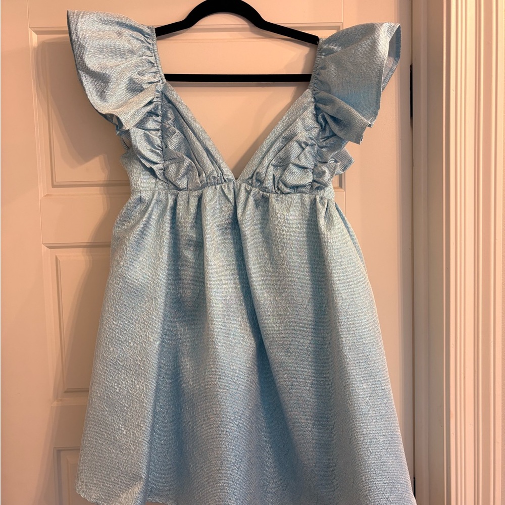 Buddy Love Sky Blue Babydoll Textured Dress